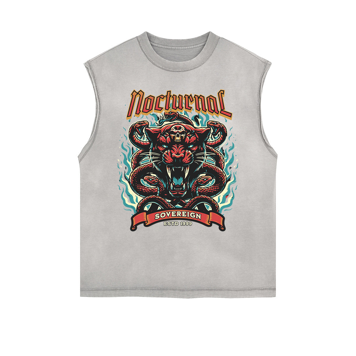 Distressed Sleeveless Snake Pattern Tee