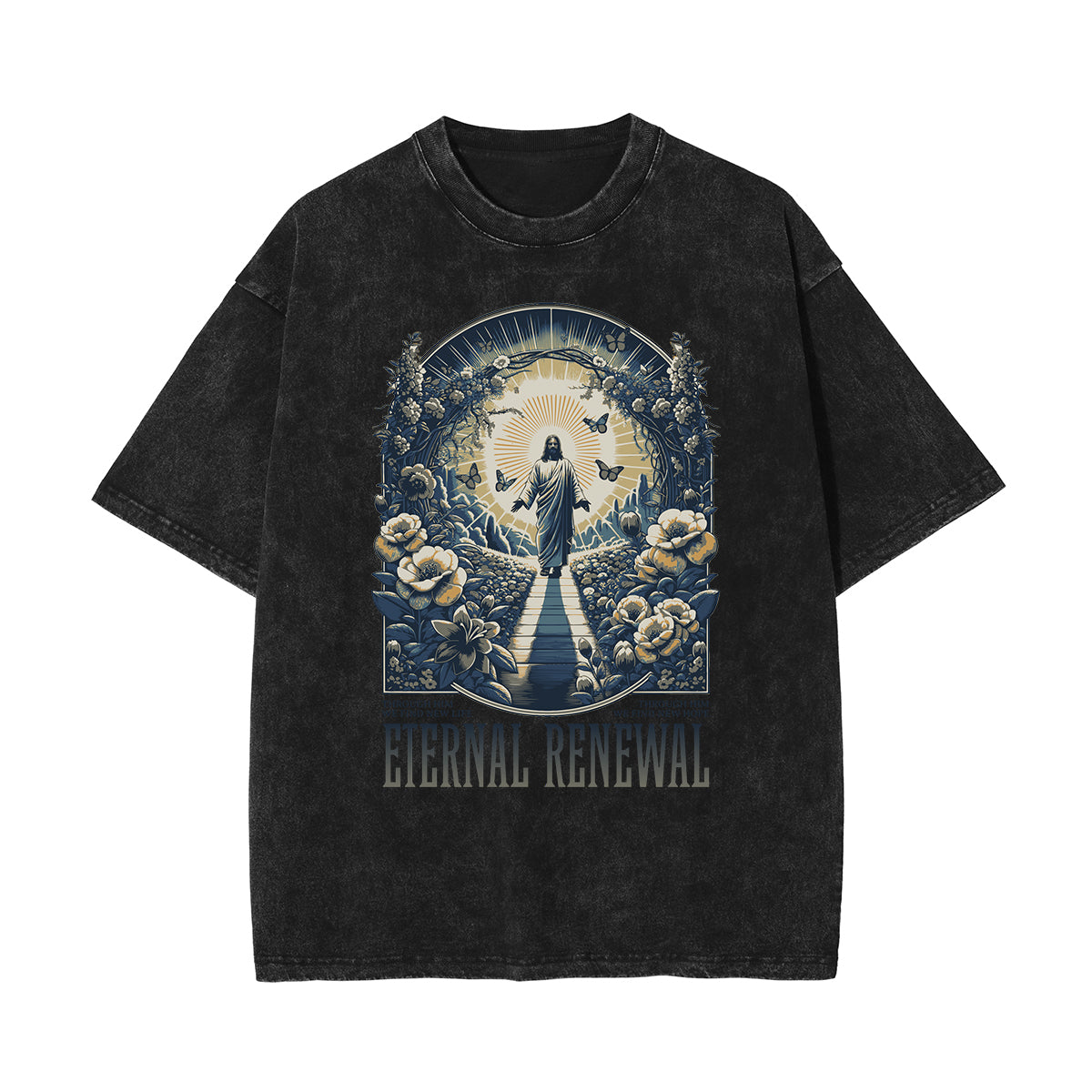 Stone Wash Jesus Pattern T Shirt