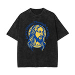 Stone Wash Jesus Pattern T Shirt