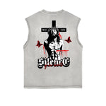 Distressed Sleeveless Jesus Pattern Tee