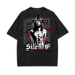 Stone Wash Jesus Pattern T Shirt