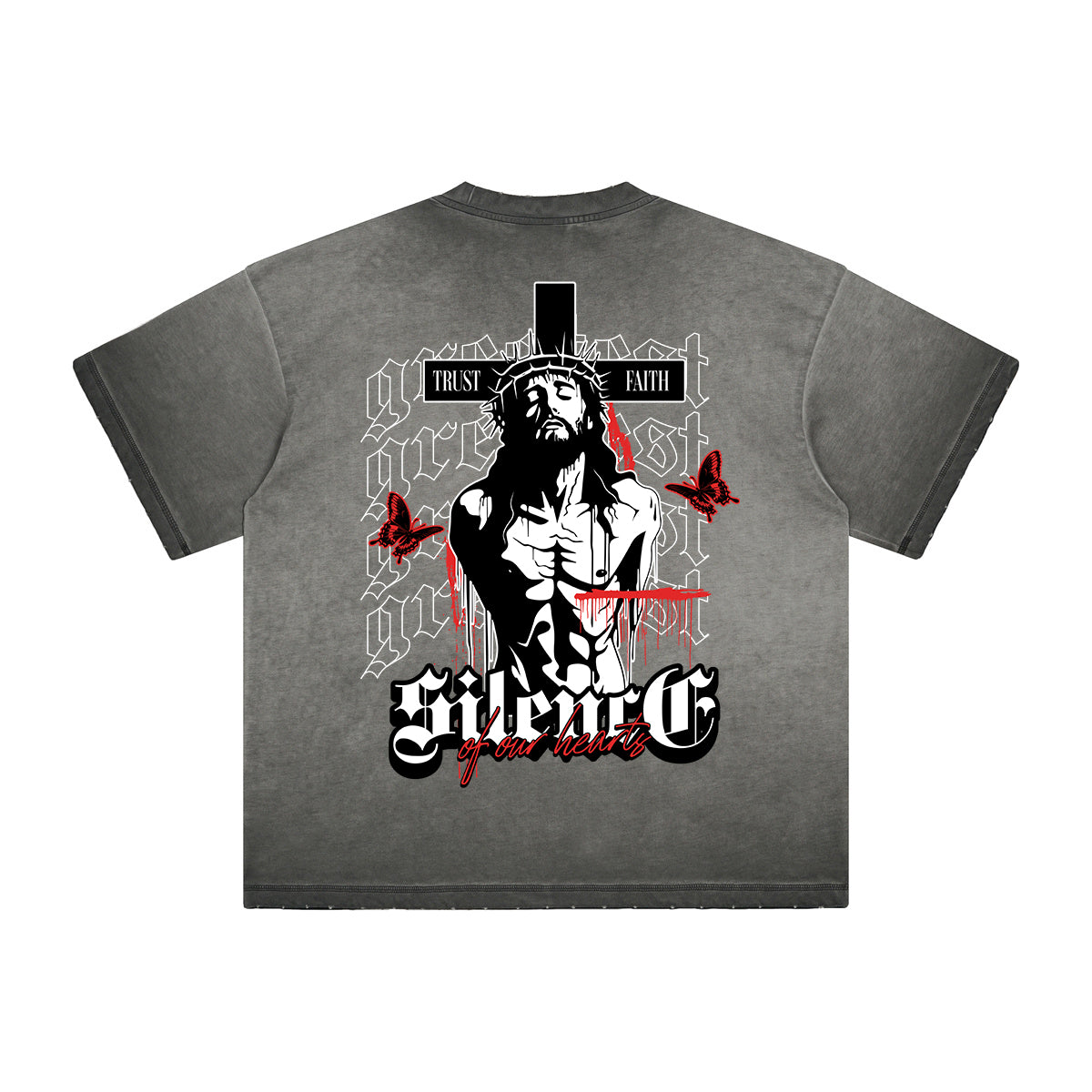 Vintage Frayed Jesus Pattern Tee