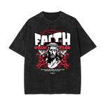 Stone Wash Jesus Pattern T Shirt