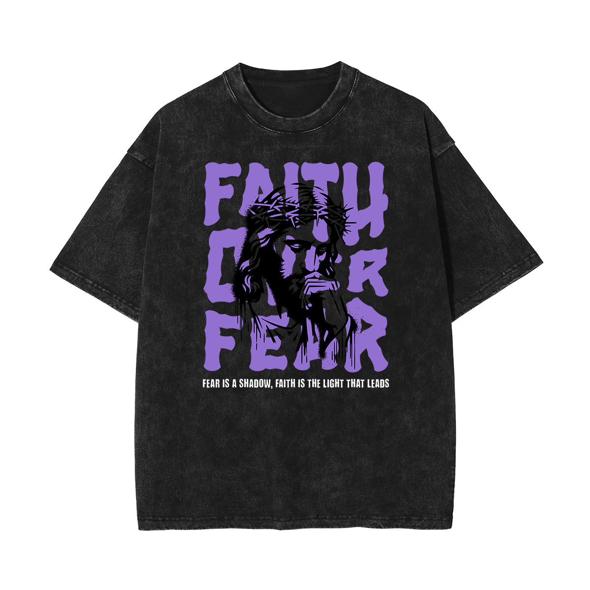 Stone Wash Jesus Pattern T Shirt