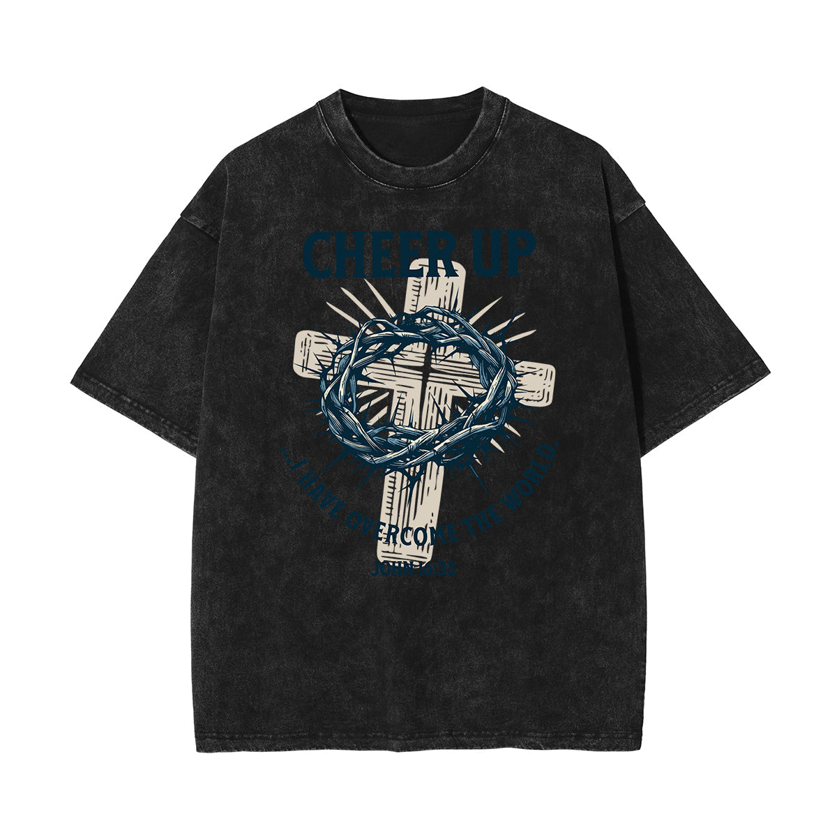 Stone Wash Jesus Pattern T Shirt