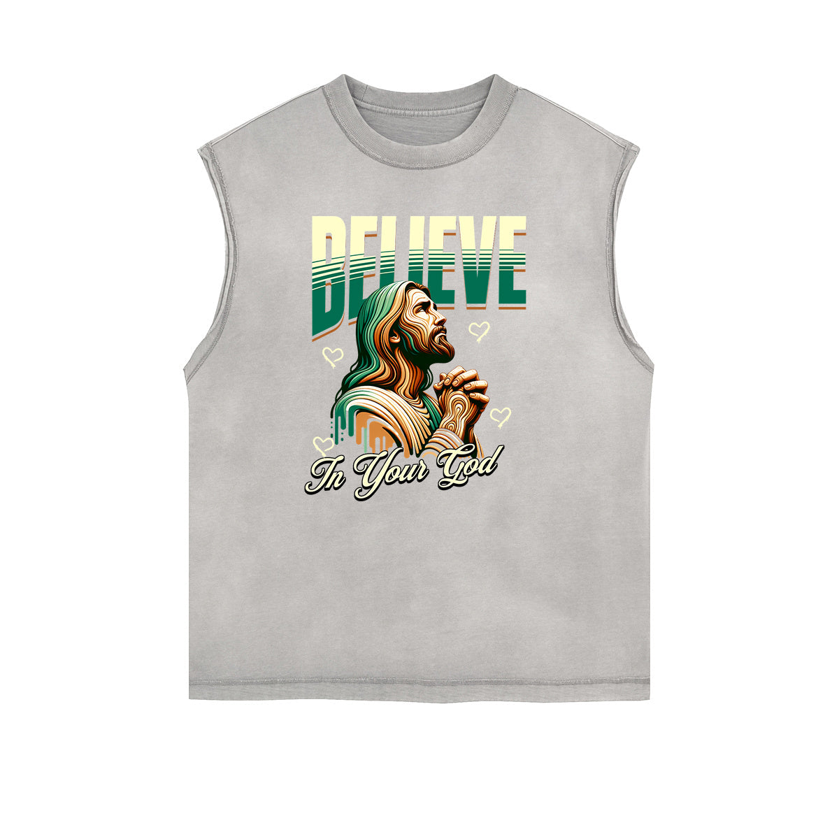 Distressed Sleeveless Jesus Pattern Tee