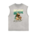 Distressed Sleeveless Jesus Pattern Tee