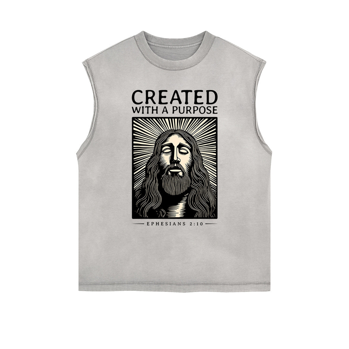 Distressed Sleeveless Jesus Pattern Tee