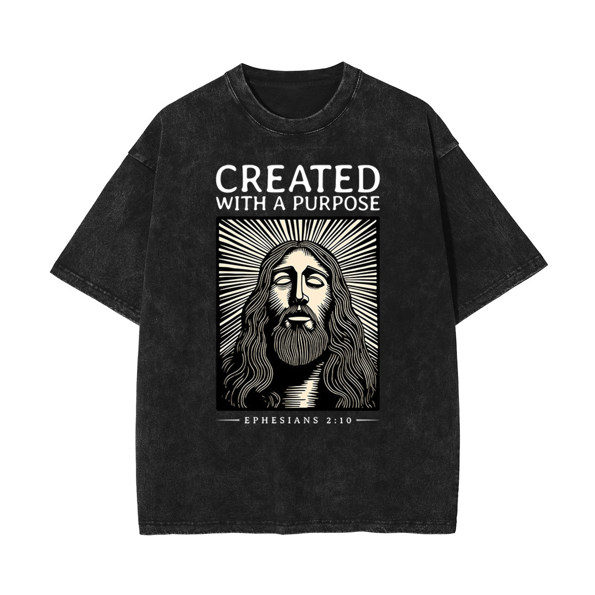 Stone Wash Jesus Pattern T Shirt