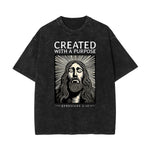 Stone Wash Jesus Pattern T Shirt