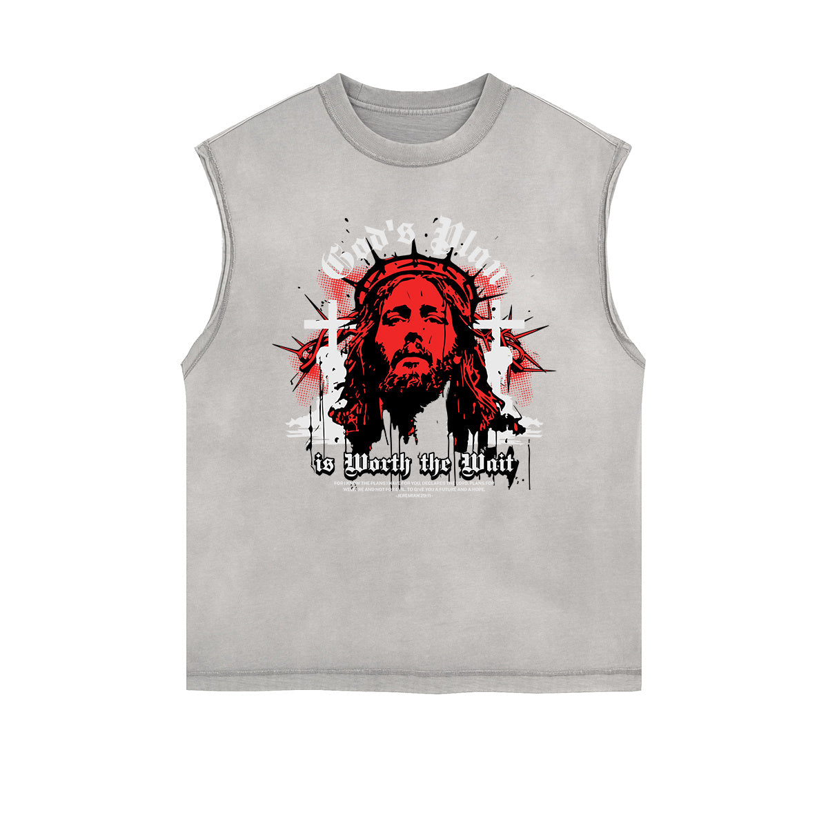 Distressed Sleeveless Jesus Pattern Tee
