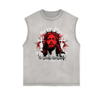 Distressed Sleeveless Jesus Pattern Tee