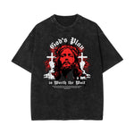 Stone Wash Jesus Pattern T Shirt