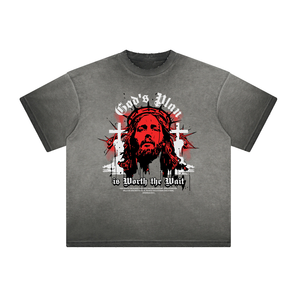 Vintage Frayed Jesus Pattern Tee