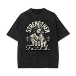 Stone Wash Jesus Pattern T Shirt