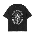 Stone Wash Jesus Pattern T Shirt