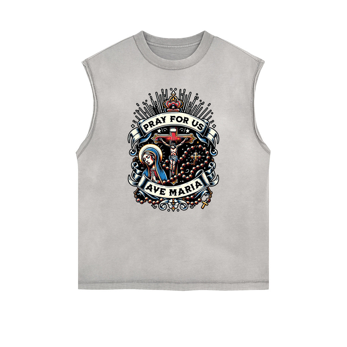 Distressed Sleeveless Jesus Pattern Tee