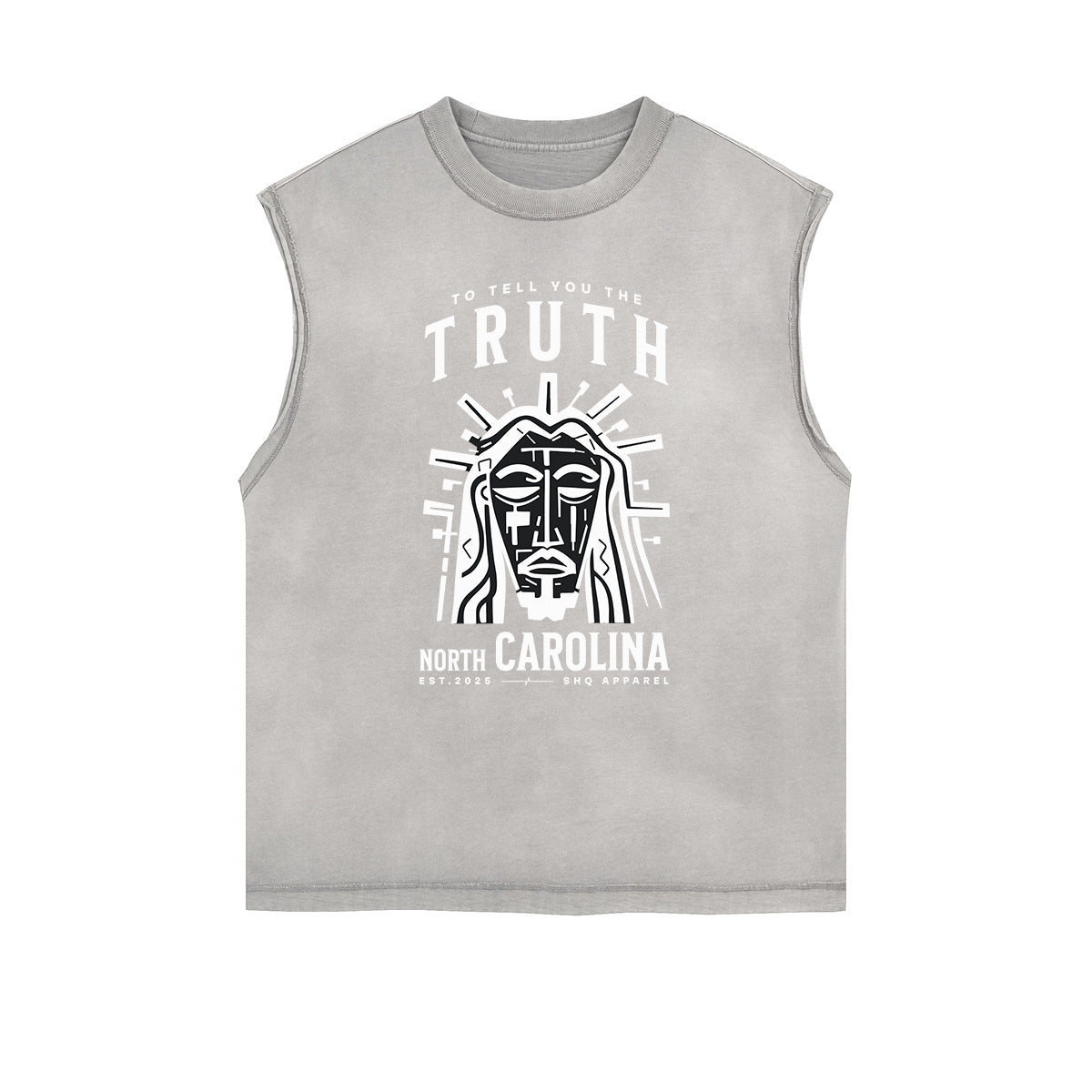 Distressed Sleeveless Jesus Pattern Tee