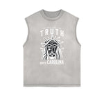 Distressed Sleeveless Jesus Pattern Tee