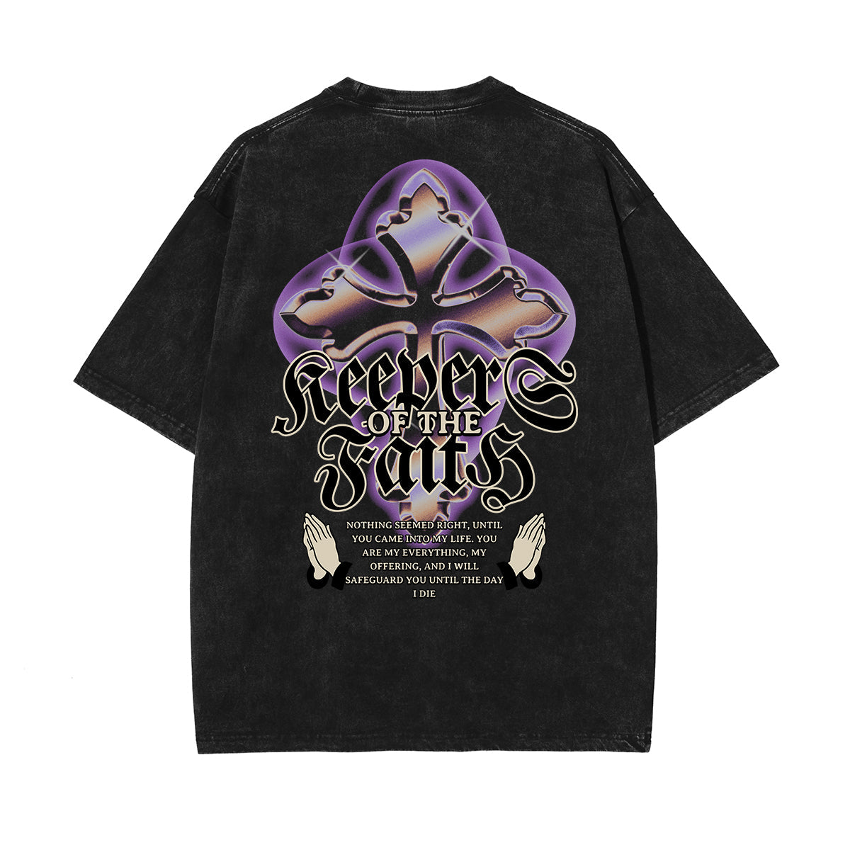 Stone Wash Jesus Pattern T Shirt