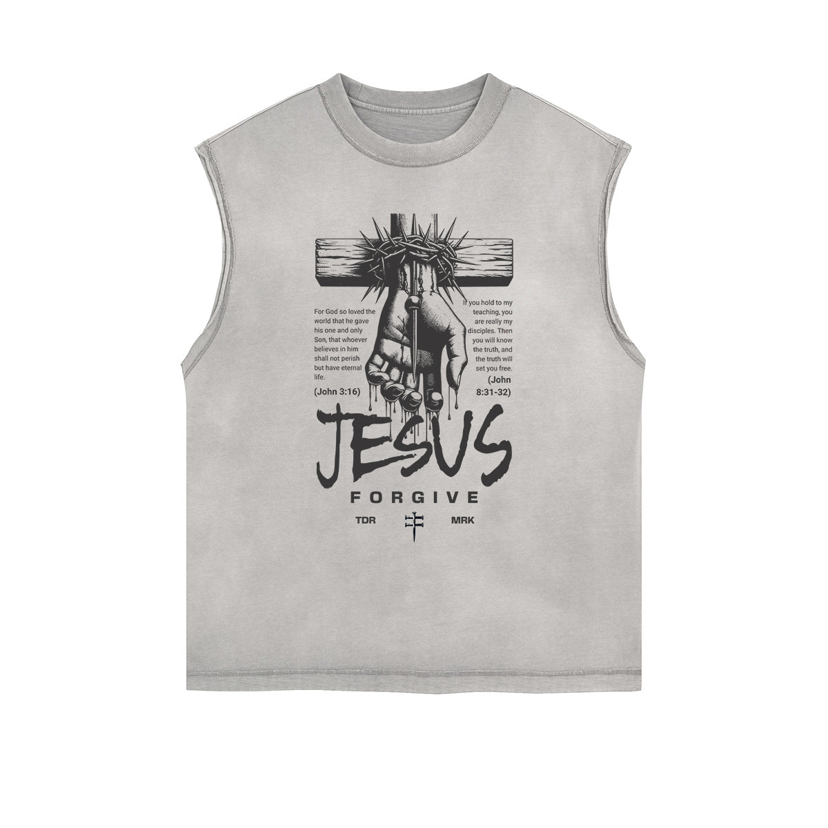 Distressed Sleeveless Jesus Pattern Tee