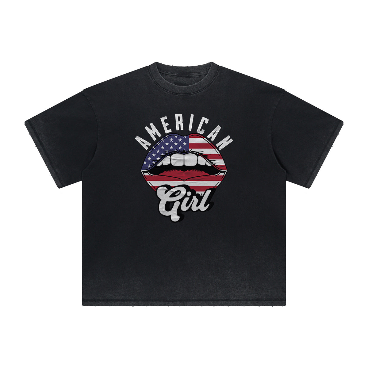 Vintage Frayed Red Lips Pattern Tee