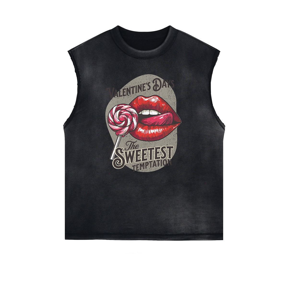 Frayed Edge Red Lips Graphic Tank Top