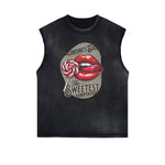 Frayed Edge Red Lips Graphic Tank Top