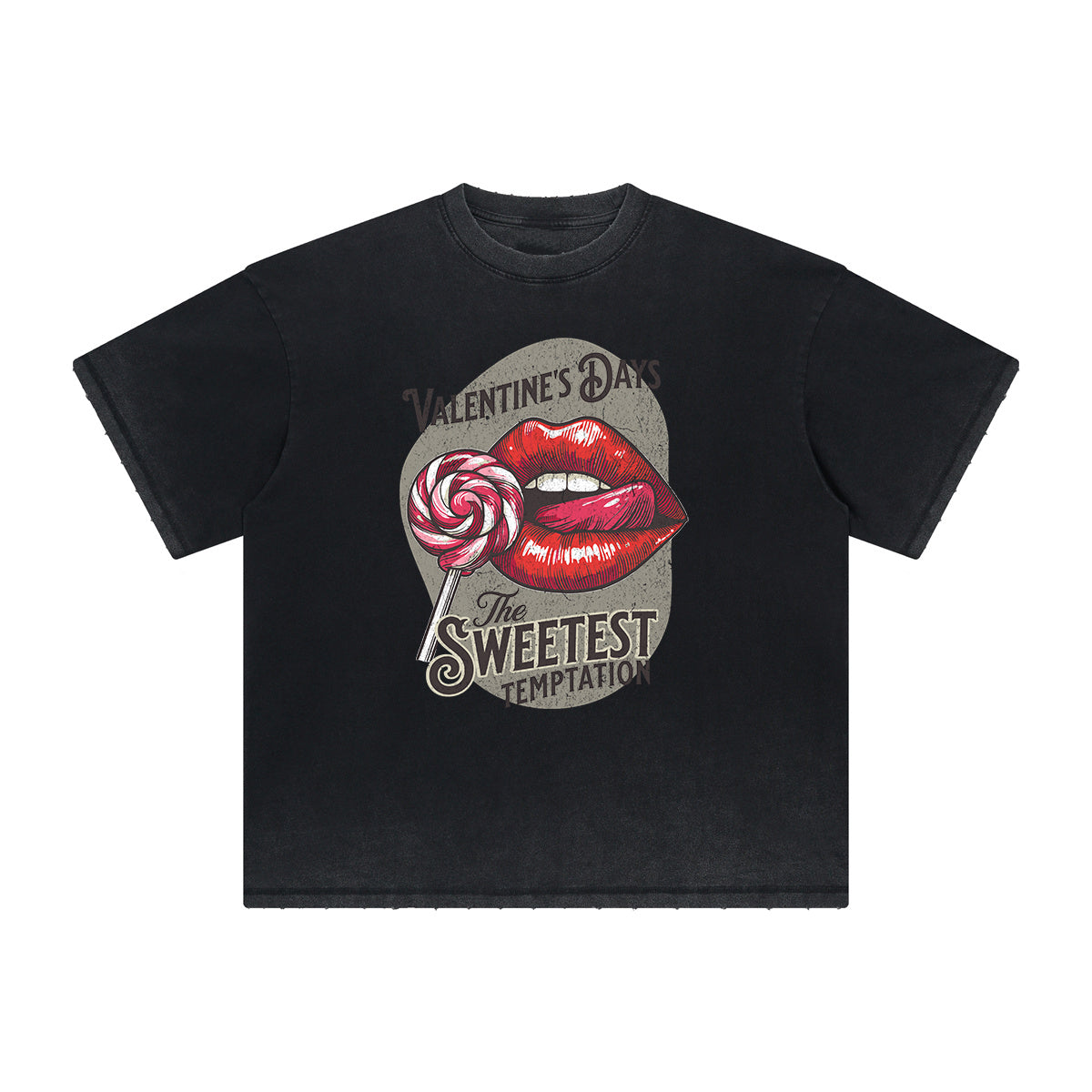 Vintage Frayed Red Lips Pattern Tee