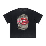 Vintage Frayed Red Lips Pattern Tee