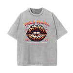 Stone Wash Red Lips Pattern T Shirt