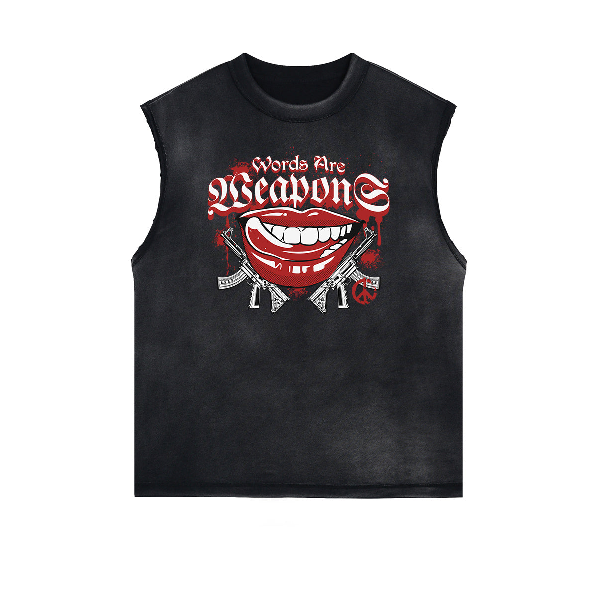 Frayed Edge Red Lips Graphic Tank Top