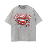 Stone Wash Red Lips Pattern T Shirt