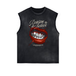 Frayed Edge Red Lips Graphic Tank Top