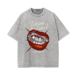Stone Wash Red Lips Pattern T Shirt