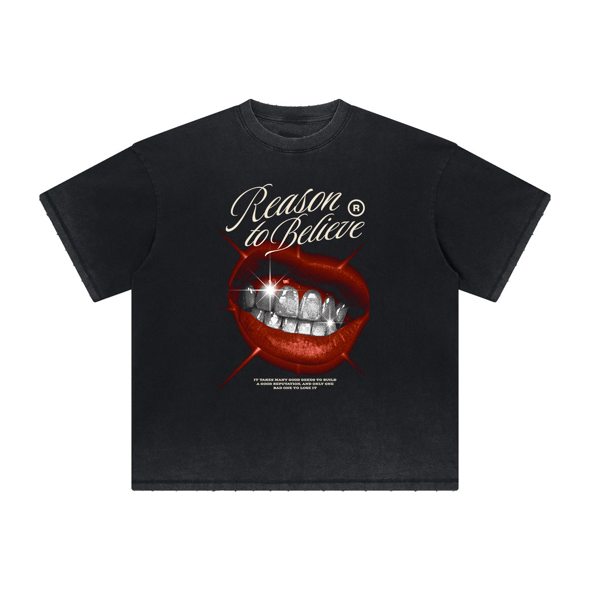 Vintage Frayed Red Lips Pattern Tee