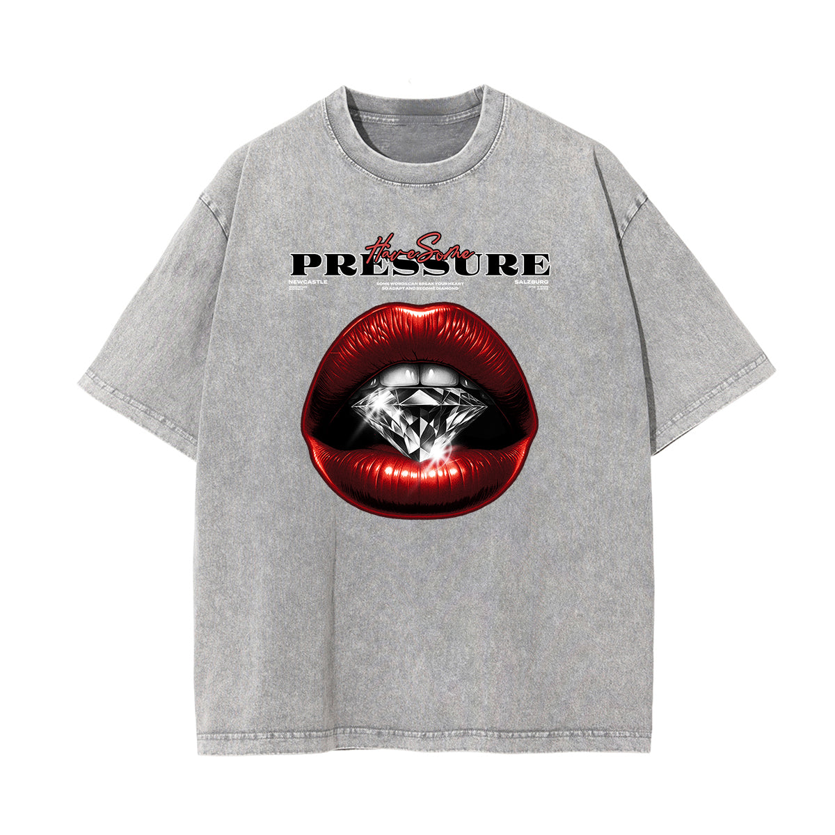 Stone Wash Red Lips Pattern T Shirt