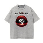 Stone Wash Red Lips Pattern T Shirt