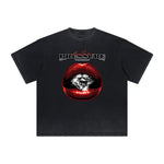Vintage Frayed Red Lips Pattern Tee