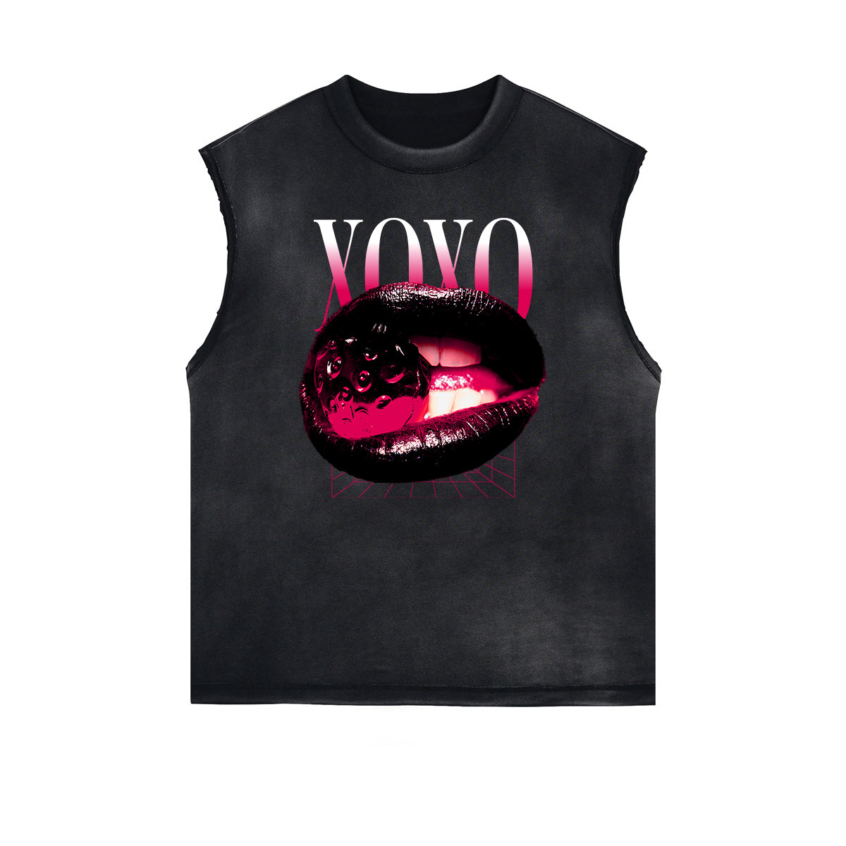 Frayed Edge Red Lips Graphic Tank Top