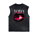Frayed Edge Red Lips Graphic Tank Top