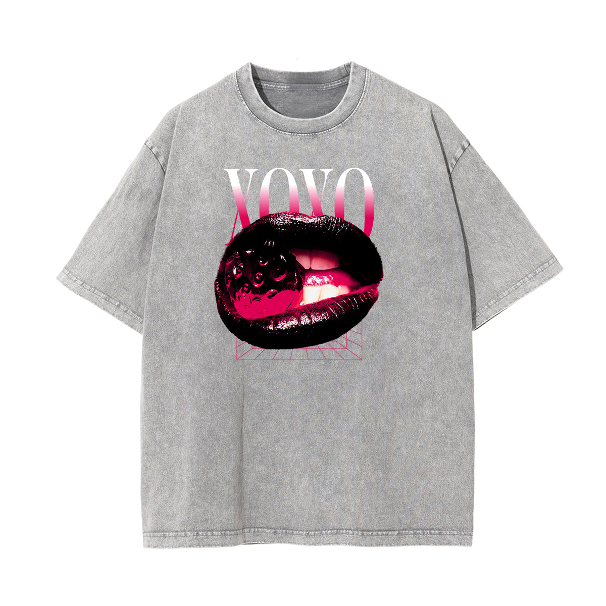 Stone Wash Red Lips Pattern T Shirt