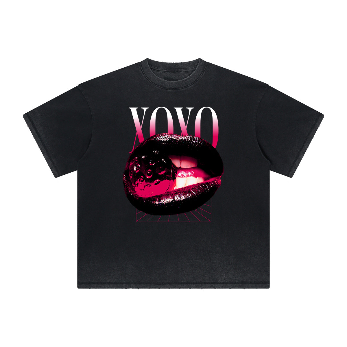 Vintage Frayed Red Lips Pattern Tee