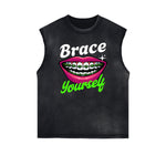 Frayed Edge Red Lips Graphic Tank Top