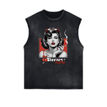 Frayed Edge Red Lips Graphic Tank Top
