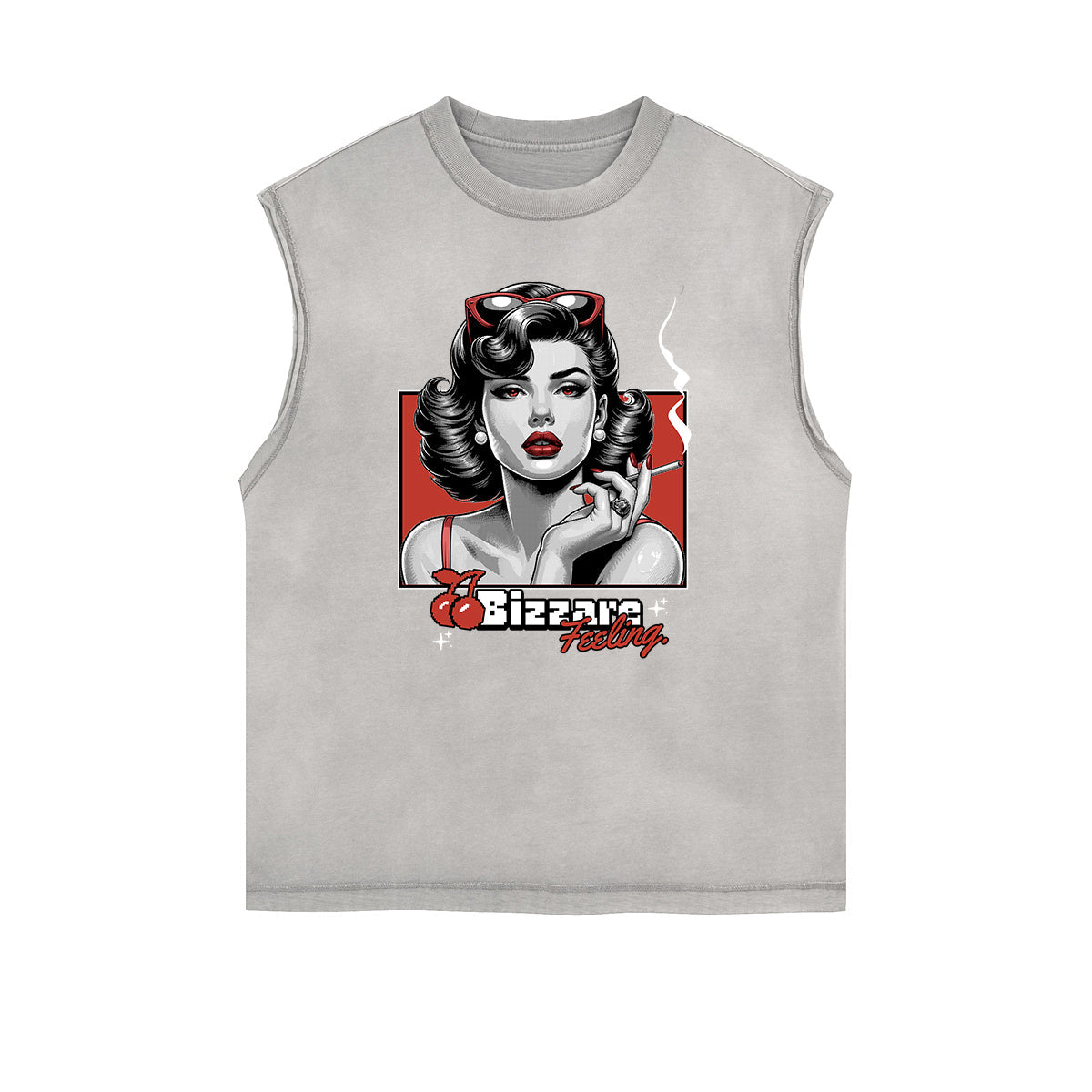 Distressed Sleeveless Red Lips Pattern Tee