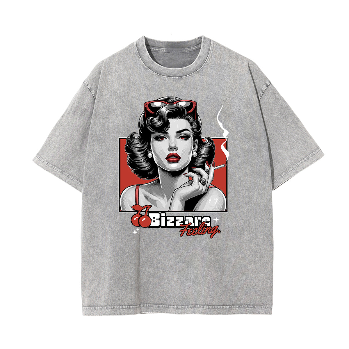 Stone Wash Red Lips Pattern T Shirt