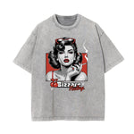 Stone Wash Red Lips Pattern T Shirt