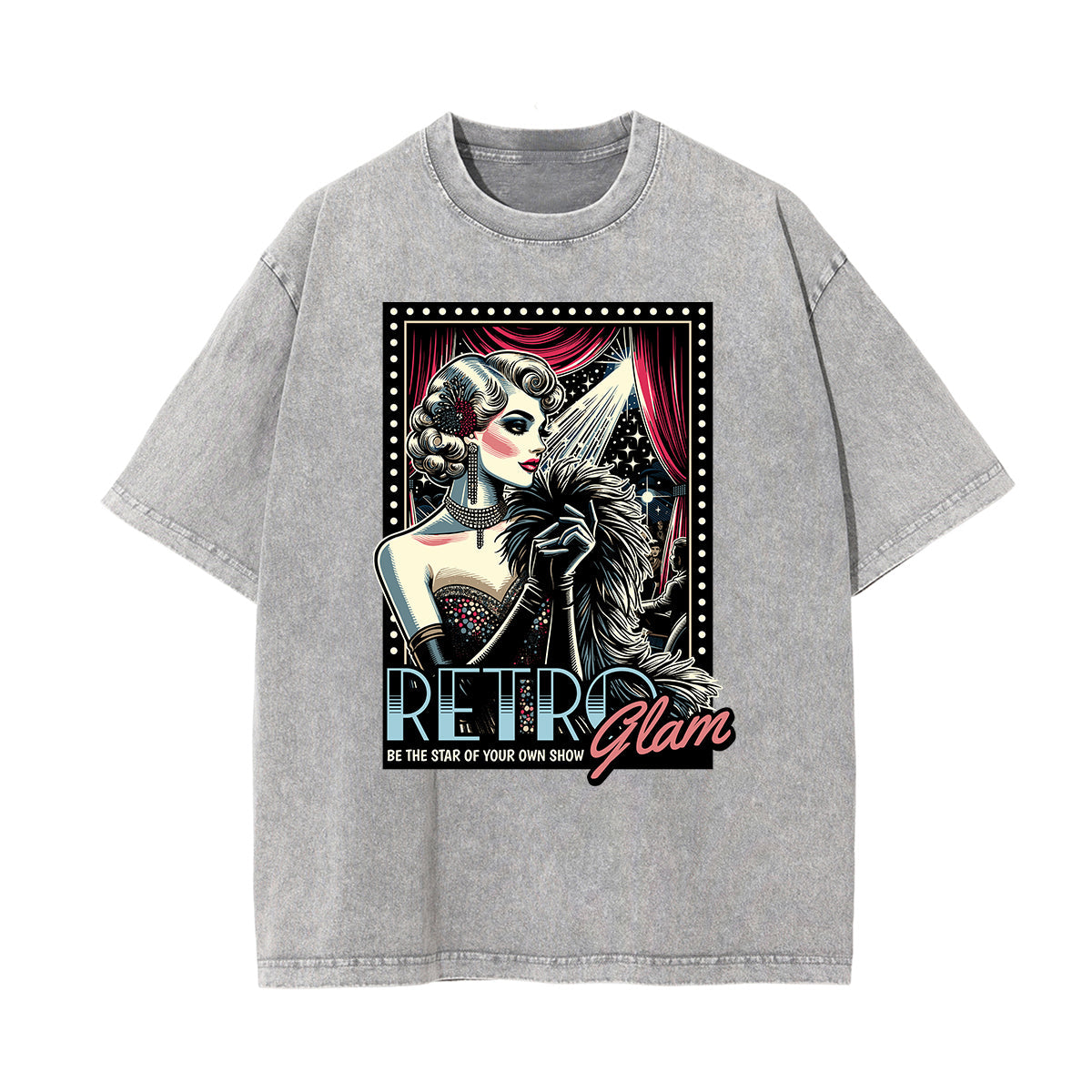 Stone Wash Red Lips Pattern T Shirt