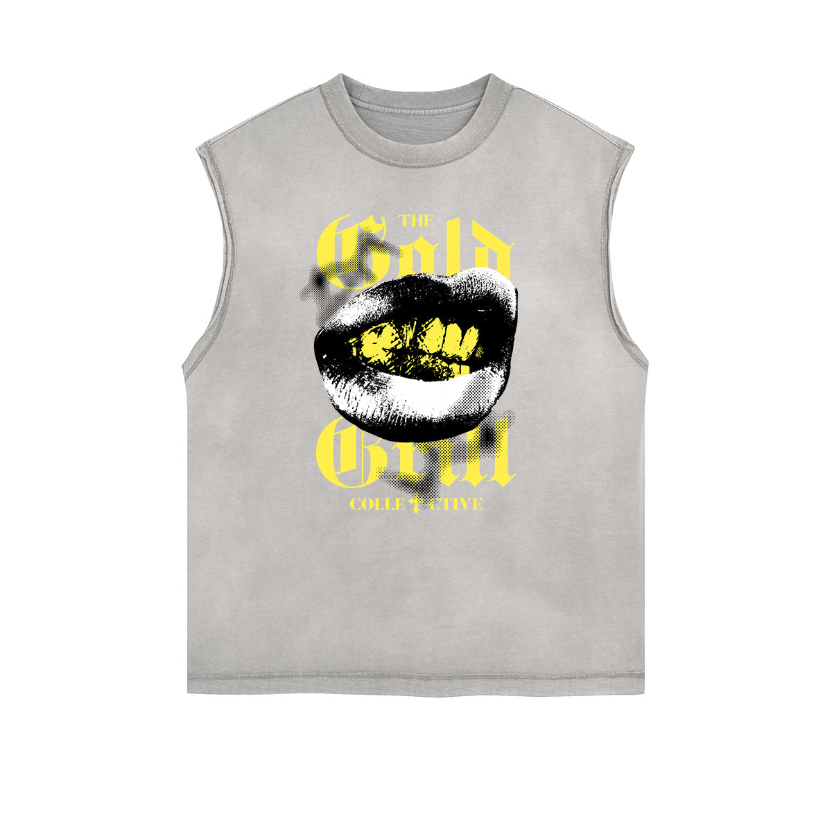 Distressed Sleeveless Red Lips Pattern Tee